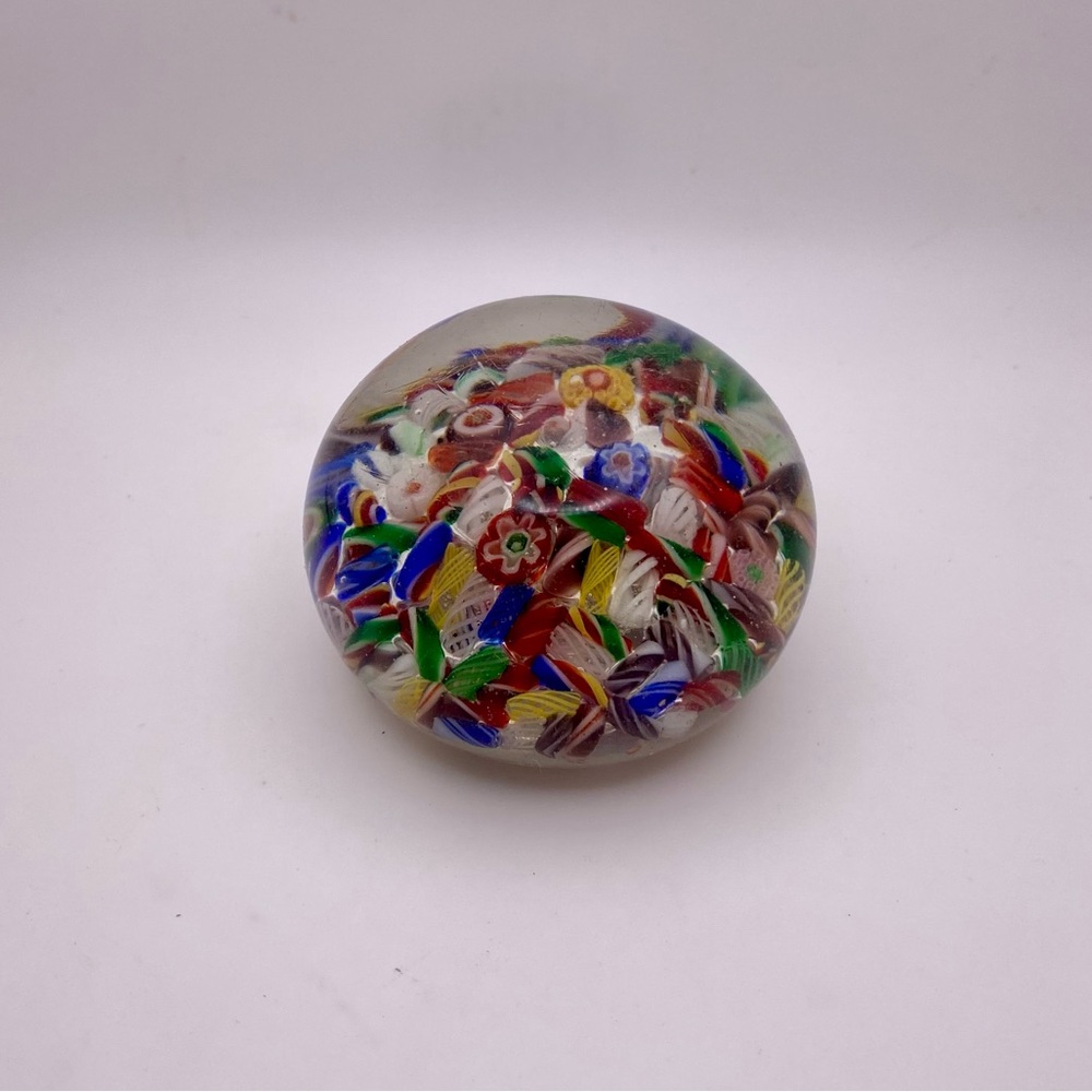 Vintage millefiori blown glass paperweight candy